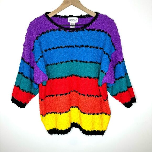 Vintage Rainbow Chunky Sweater Shirt Short Sleeve Partners by Mervyns size 24w - Picture 1 of 12